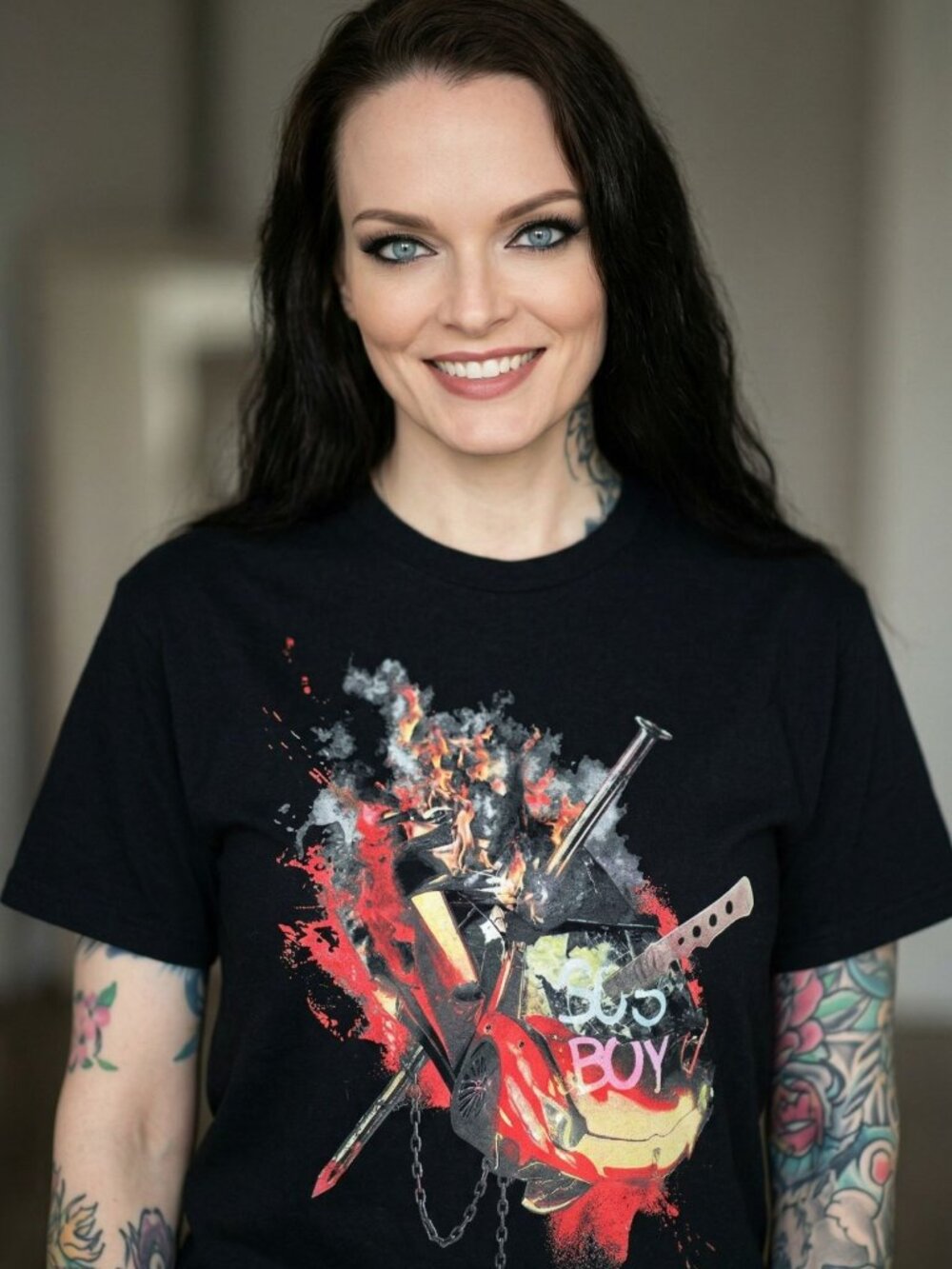 Sus Boy ✦ Flame Knife Graphic Front & Back Tee ✦ Black Cotton Urban Streetwear M